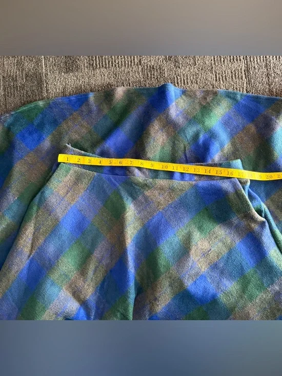 NWT EBOSSY Plaid Midi Skirt Blue Green Wool Blend SIZE XXL Flare Pockets - Picture 12 of 12